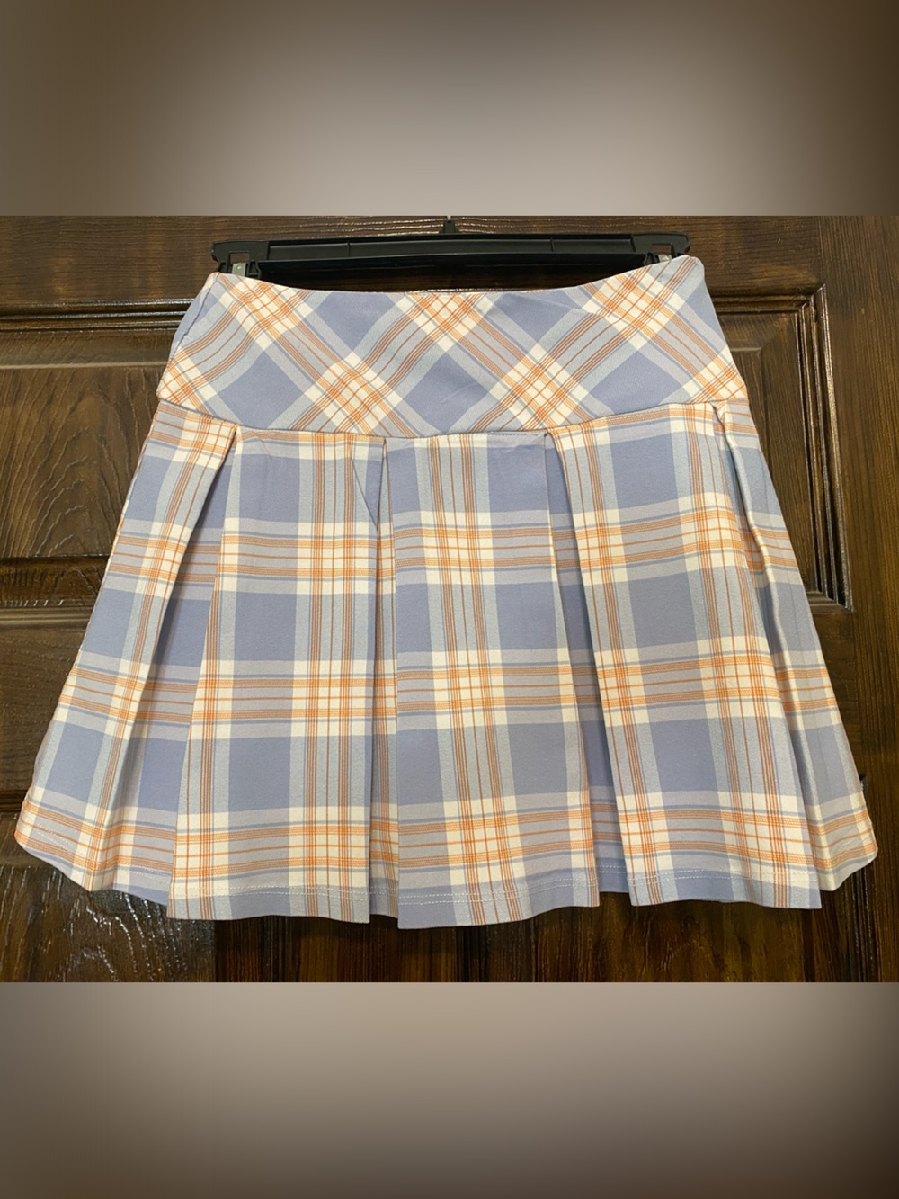 Altar'd State Lavender & Peach Plaid Pleated Skirt